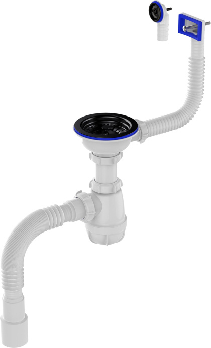 картинка Aquant Сифон для мойки 3 1/2"х40 с черной мет.реш. с прямоуг/кругл переливами с г.т. 40х40/50  B0188 от магазина ТНП