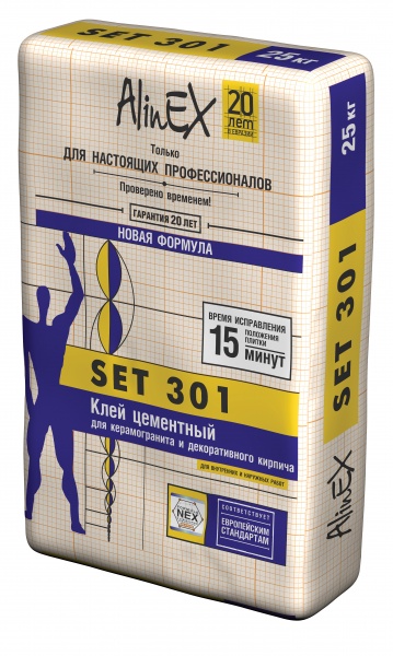 картинка Клей AlinEX SET 301, 25кг (для плитки, стены, пол, серый) от магазина ТНП