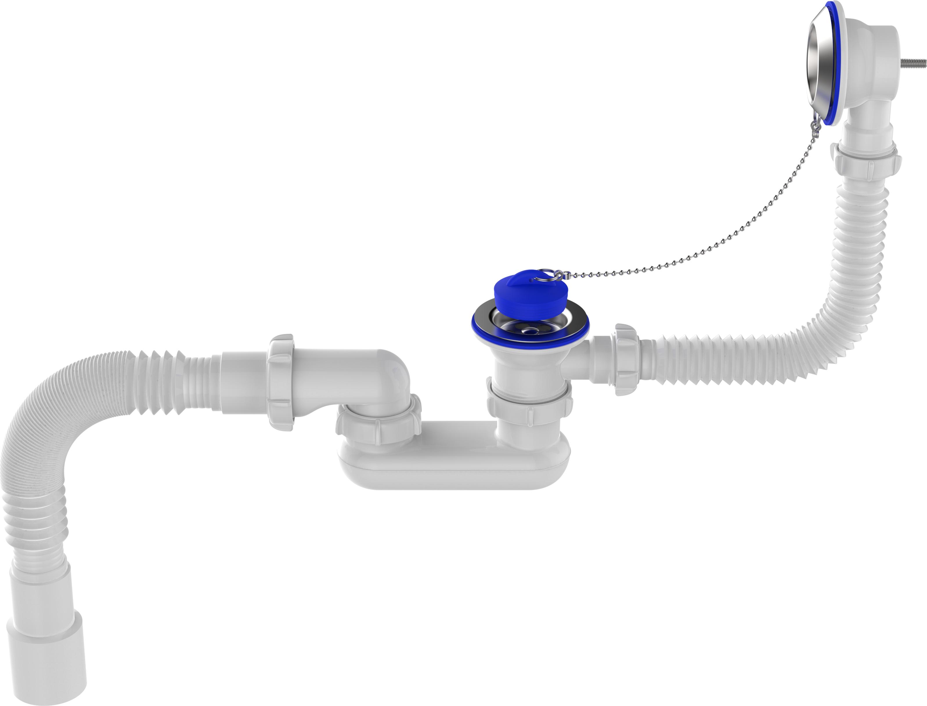 картинка Aquant Сифон для ванны плоск. регулир. 1 1/2"х40 с выпуск., перелив., мет.реш, гт 40х40/50 V655 от магазина ТНП