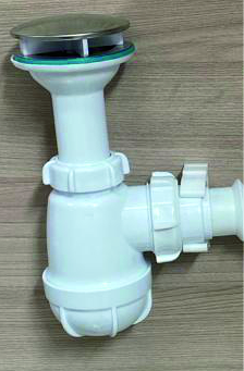 картинка Aquant Сифон для умывальника 1 1/2"х40 с удл.горл. с декор зеркальн. крышк на реш c гт 40х40/50  S05 от магазина ТНП