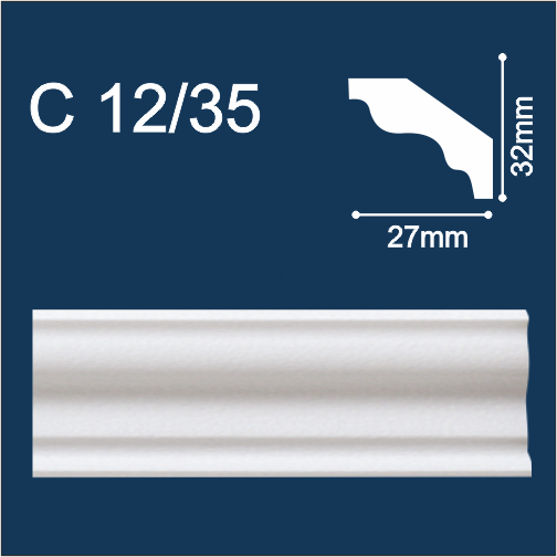 картинка Плинтус потолочный С 12/35 белый (2м/ 32*27мм) (128шт) от магазина ТНП