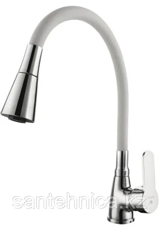 картинка СМЕСИТЕЛЬ ДЛЯ КУХНИ ГИБКИМ ИЗЛИВОМ CAL9929D82M хром+белый от магазина ТНП